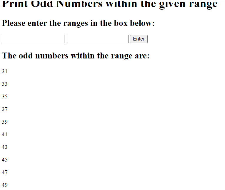 Print odd numbers within a range JavaScript